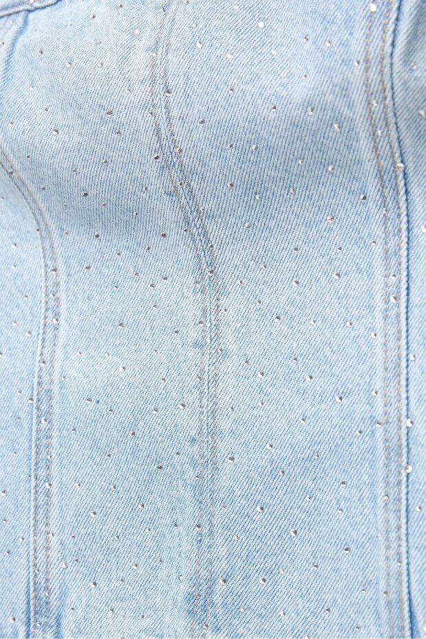 Denim parıltılı korse tarzı top - 7