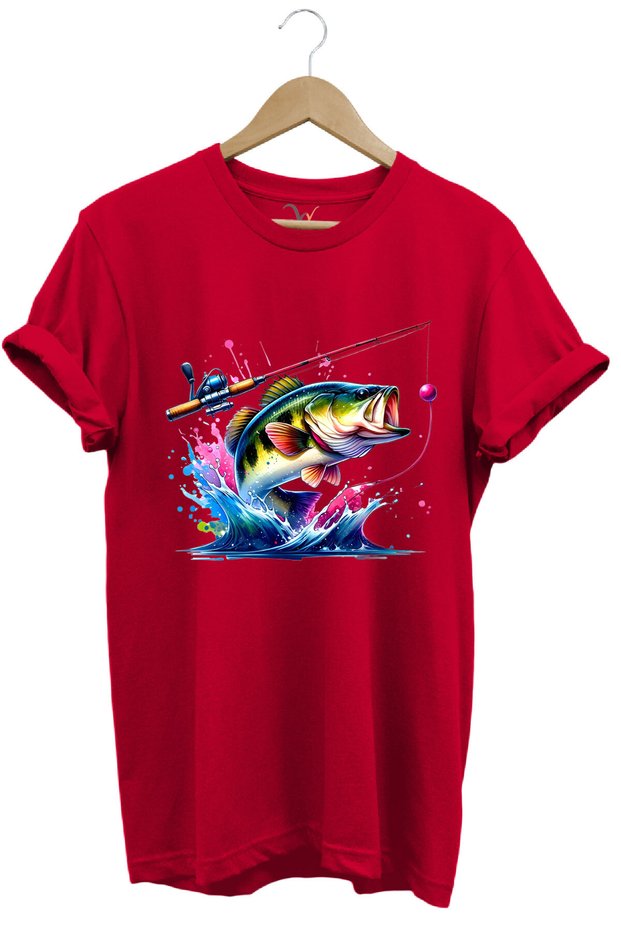 Fishing Fishing Colorful Sea Bass Fish Printed Hunting 100% Cotton Regular Fit Unisex T-Shirt