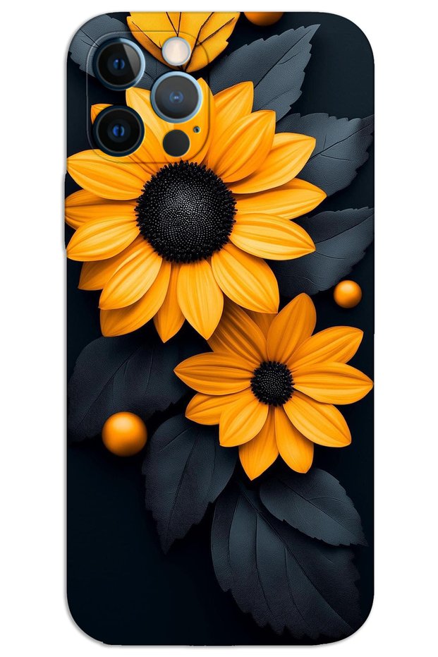 iPhone 12 Pro Max Case Hd Pattern Printed Back Cover - Black Flower