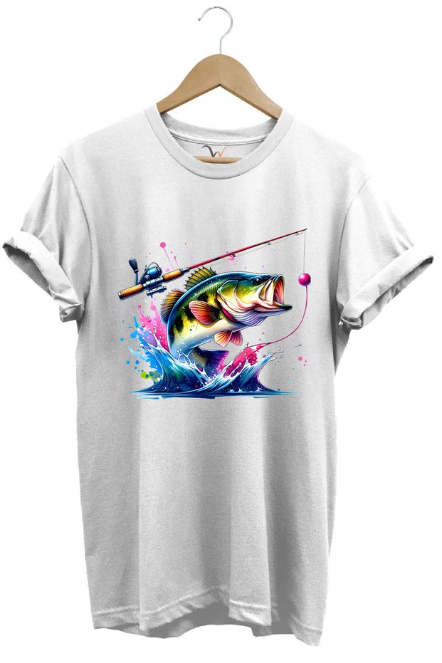 Fishing Fishing Colorful Sea Bass Fish Printed Hunting 100% Cotton Regular Fit Unisex T-Shirt