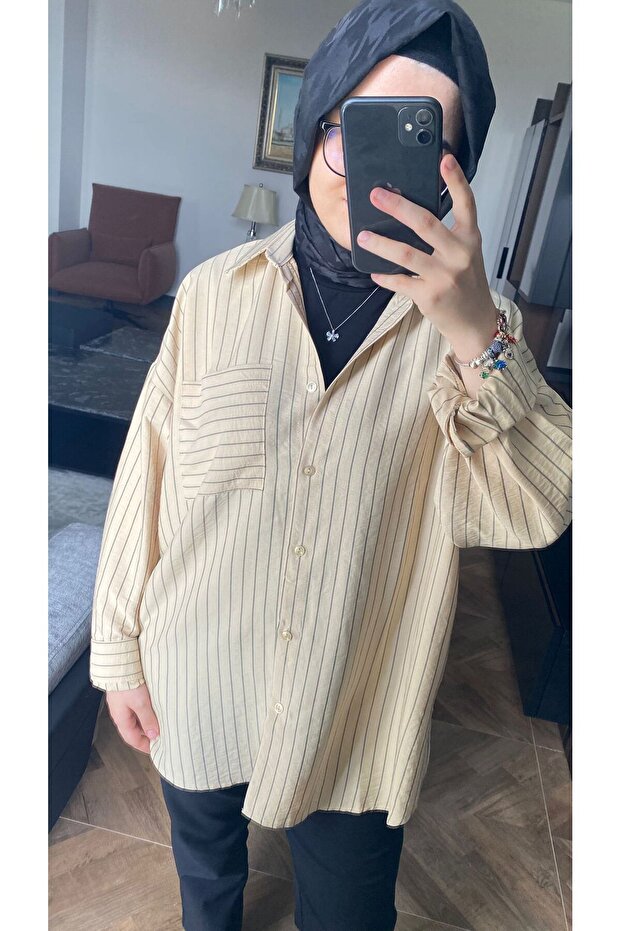 ÇİZGİLİ OVERSİZE GÖMLEK - 4