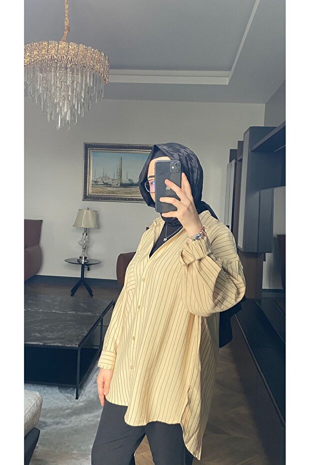 ÇİZGİLİ OVERSİZE GÖMLEK - 5