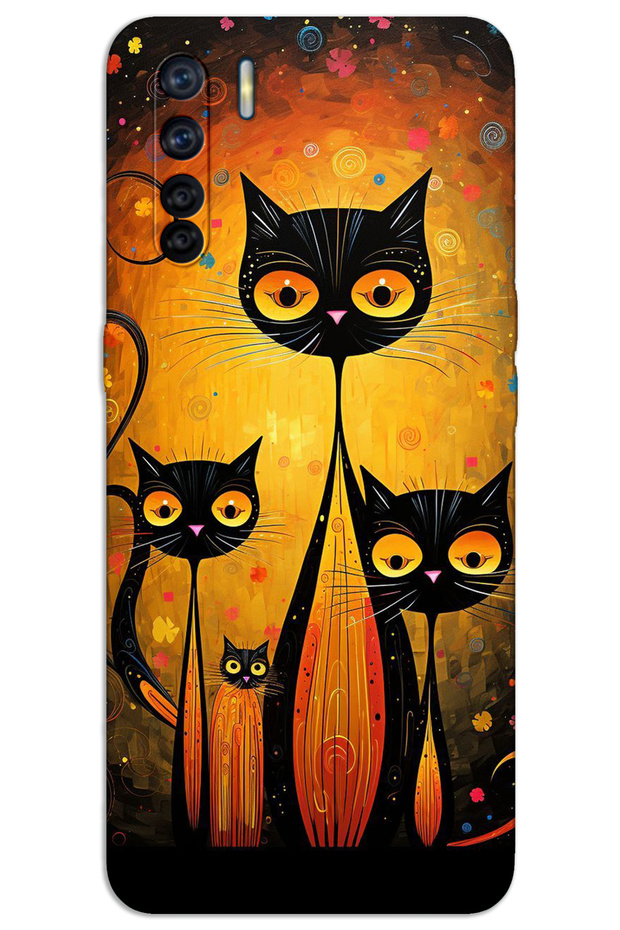 Oppo A91 Case Hd Pattern Printed Back Cover - Cats