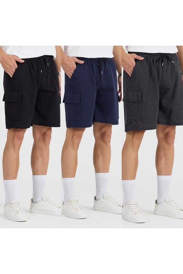 Unisex 3'lü Kargo Cepli Fit Şort - 1