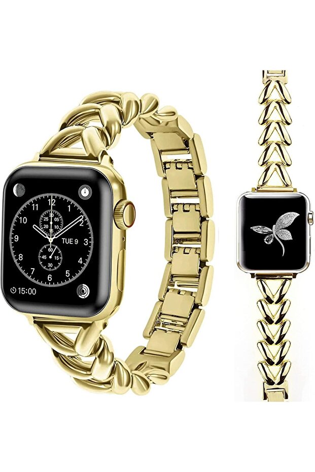 Apple Watch 38mm 40mm 41mm 42mm | Jewelry Herringbone Design Stainless Steel and | Gold