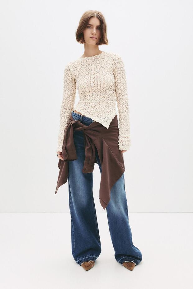 Uzun kollu dantel top - 2