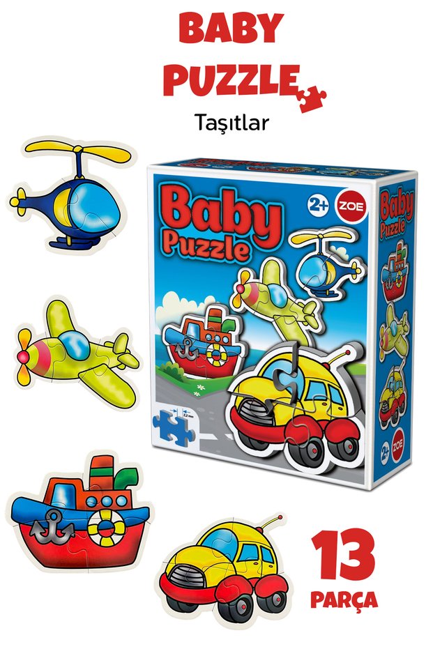 13 Piece Vehicle Figure Puzzle Set - Car Ship Airplane Helicopter Shaped 2-3 Years Old Educational Puzzle