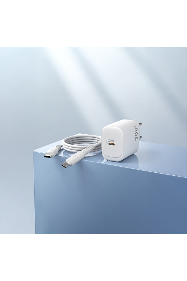 Wi-G008 Essen Serisi GaN Tech PD Type-C to Type-C PD 30W Kablolu Şarj Seti Beyaz - 6