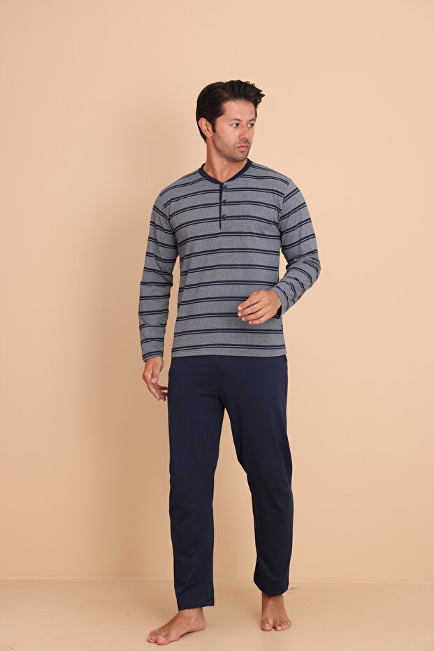 Knit Regular Gri Erkek Uzun Kol Pijama Takımı - 3