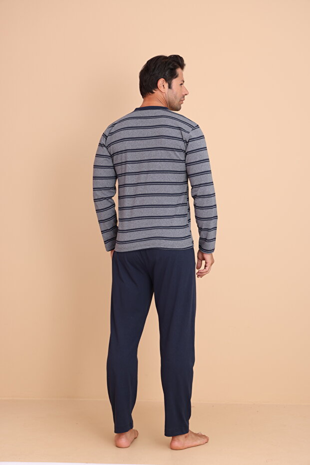 Knit Regular Gri Erkek Uzun Kol Pijama Takımı - 5