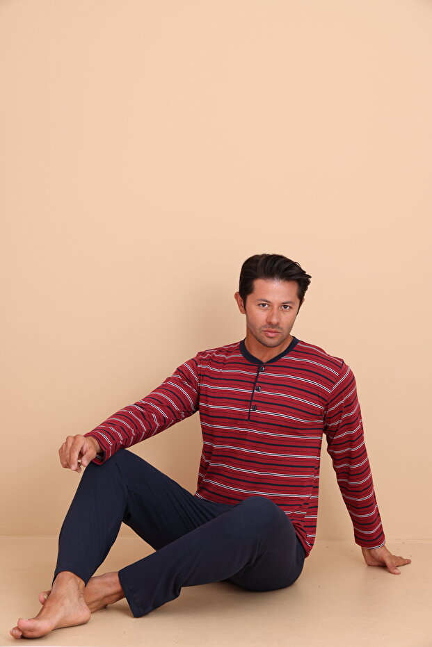 Hunt Regular Bordo Erkek Uzun Kol Pijama Takımı - 4