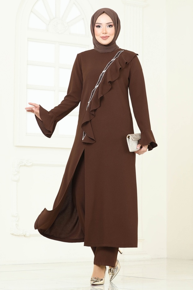 Önü Taşlı Abiye Takım 7090ABK1075-MS Kahve - 1