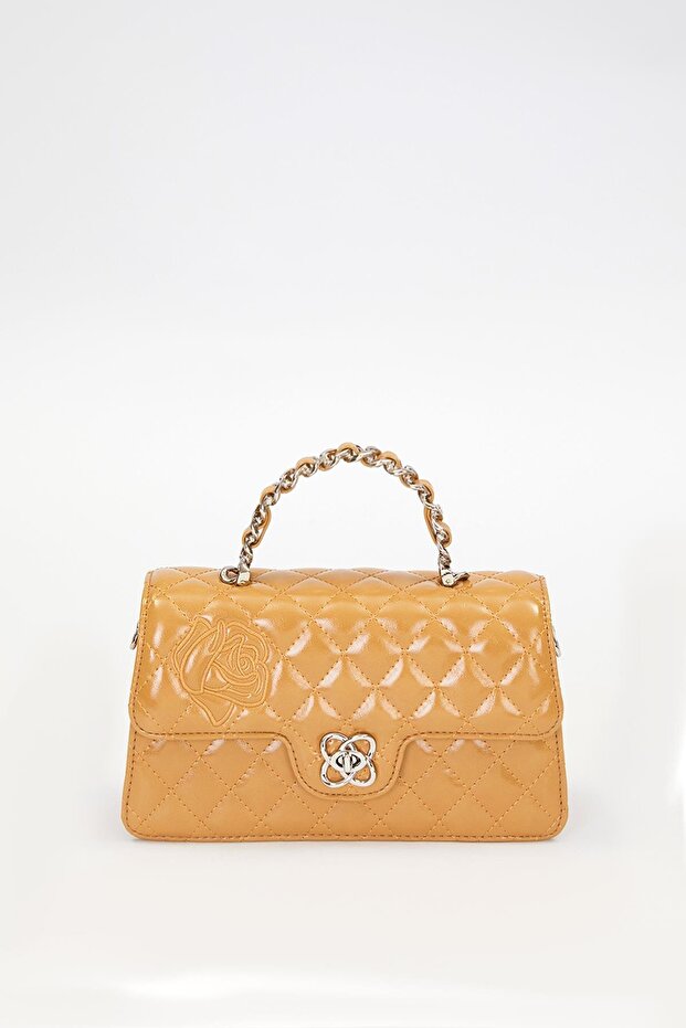 Khaki Rose Printed Handbag