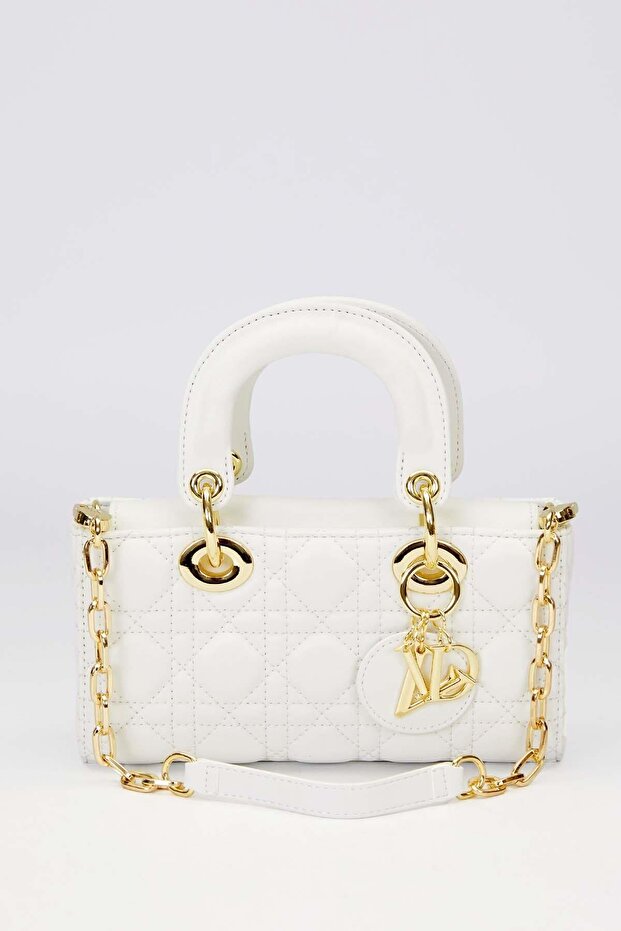 حقيبة يد مع إكسسوارات حزام سلسلة بيضاء - 1