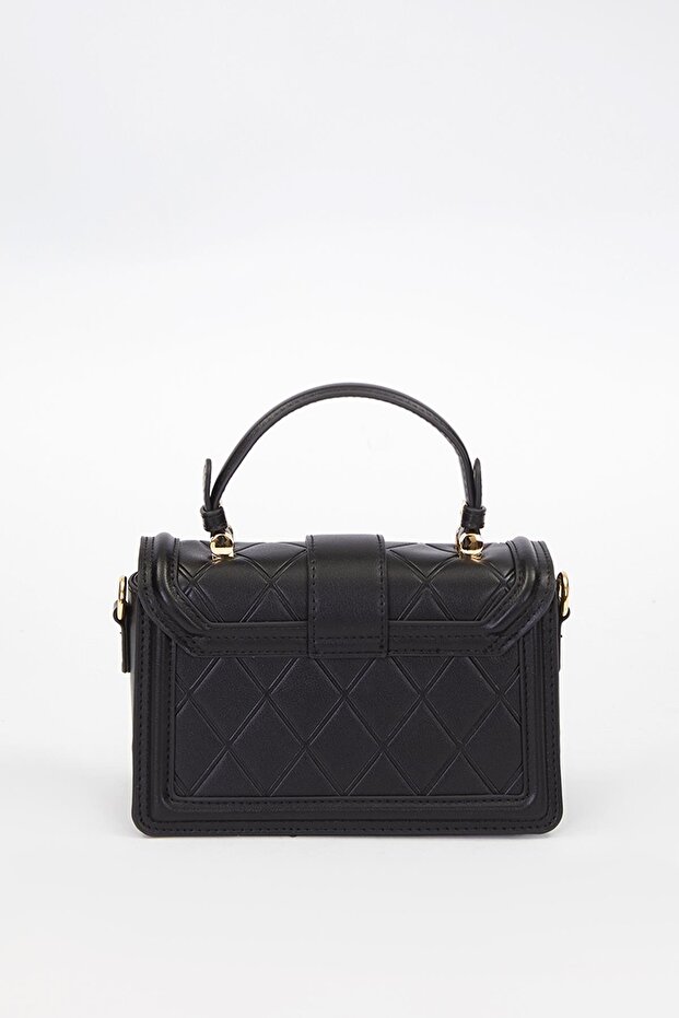 حقيبة يد بقفل بنمط البقلاوة باللون الأسود - 5