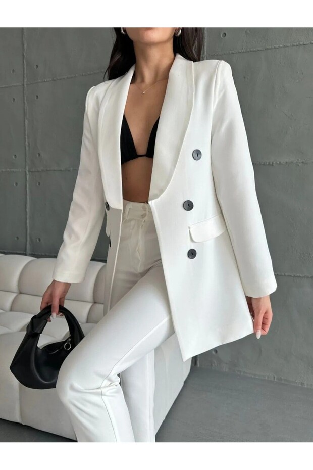 Button Detailed Jacket Pants Suit - 1