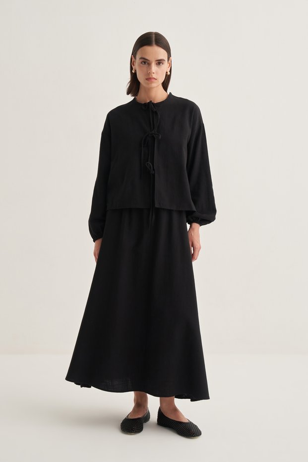 Women's Organic Cotton Lace-Up Blouse Skirt Set Black