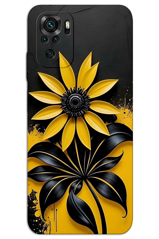 غطاء خلفي مطبوع بنمط HD لهاتف Xiaomi Redmi Note 10S - زهرة صفراء سوداء