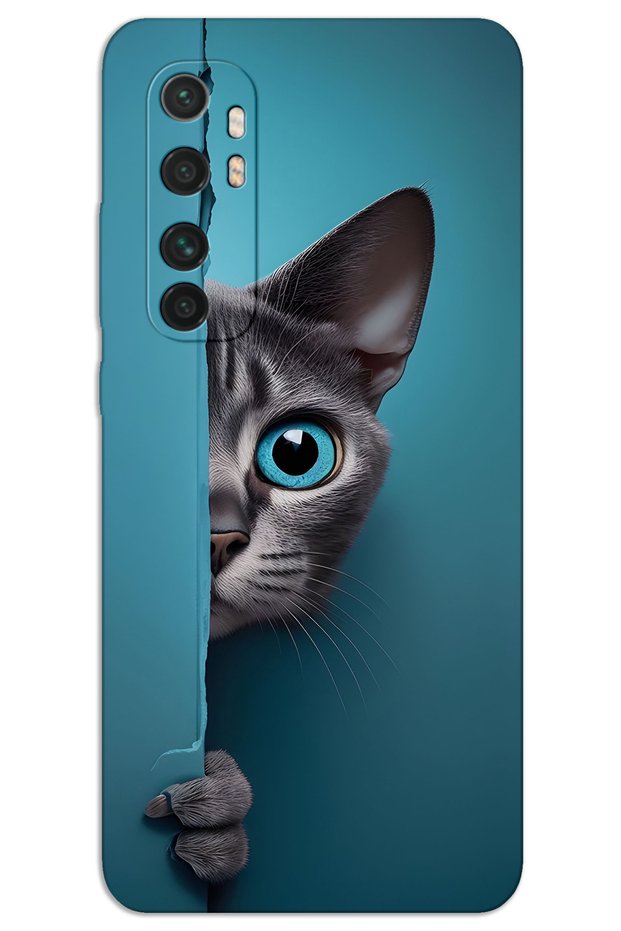 غطاء خلفي مطبوع بنمط HD لهاتف Xiaomi Mi Note 10 Lite - قطة ذات عيون زرقاء