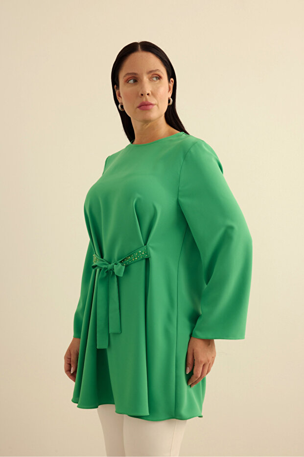 Tunica fluidă cu centură brodată - 4