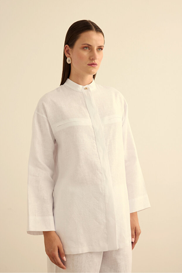Hakim Yaka Keten Gömlek - 5