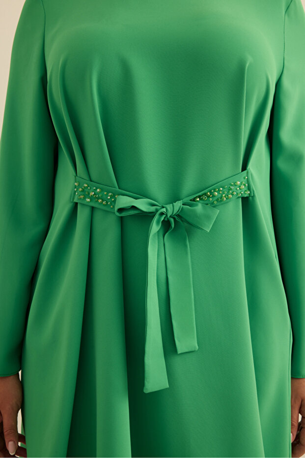 Tunica fluidă cu centură brodată - 6