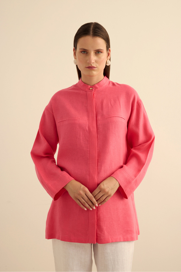 Hakim Yaka Keten Gömlek - 4