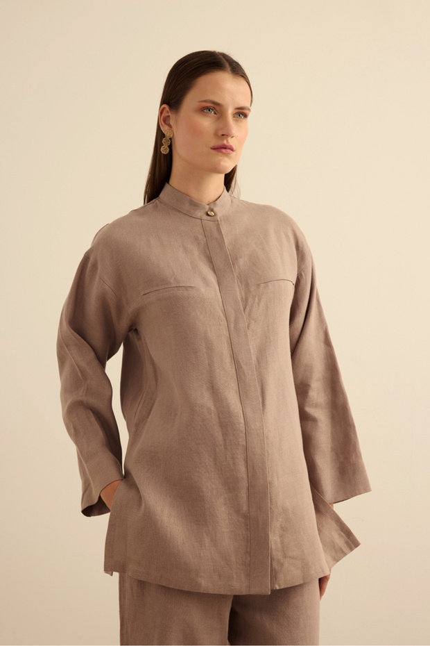 Hakim Yaka Keten Gömlek - 4