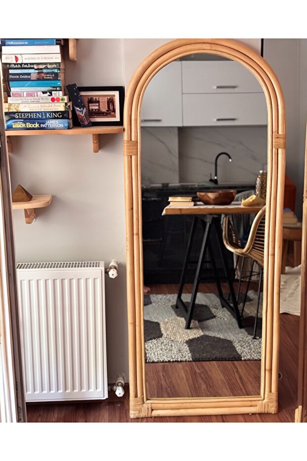 Boy aynası 160 cm,bohem boy aynası,el yapımı bambu çerçeveli 160 cm boy aynası - 2