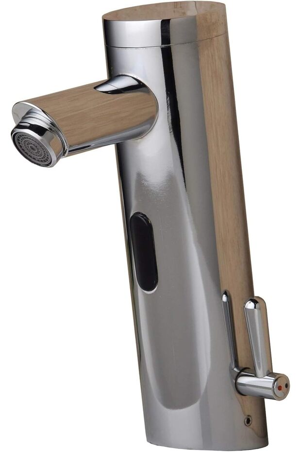 Home Deck Mount Touch Free Automatic Sensor Sink Faucet with Temperature Control Handle Chrome Singl - 1