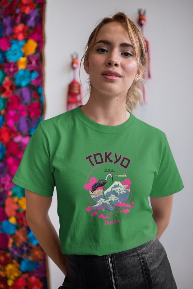 Tokyo Japan Flamingo Printed/ Women's Multicolor T-Shirt 100% Cotton Regular Fit Comfortable Fit