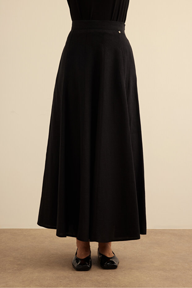 Kloş Yırtmaçllı Keten Etek - 2