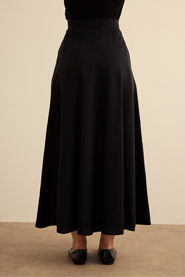 Kloş Yırtmaçllı Keten Etek - 6