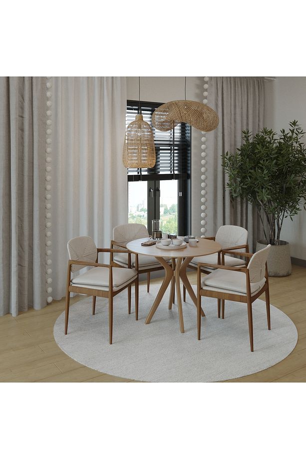 PERA AÇIK CEVİZ YUVARLAK 4 AYAKLI MUTFAK VE BALKON MASASI 90X90 CM - 1