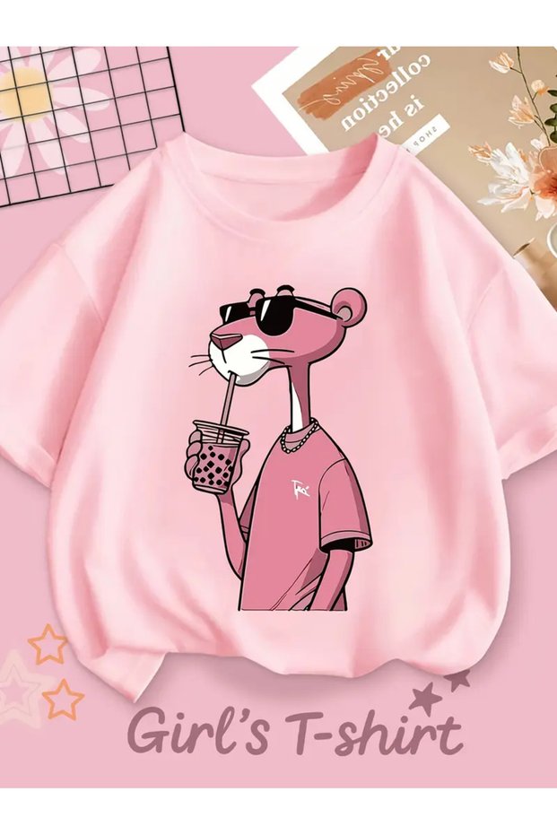 Pink Panther Printed Girl's 100% Cotton Tshirt T-Shirt