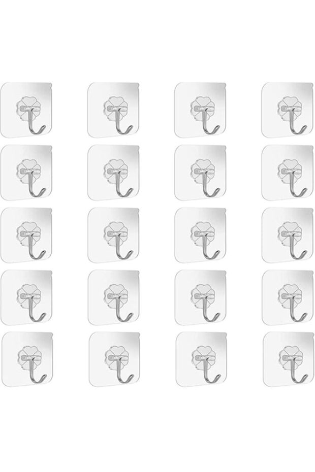 SKY-TOUCH 20pcs Adhesive Hooks Heavy Duty Wall Hooks 8Kg Max, Self Adhesive Hook For Home Kitchen and Bathroom