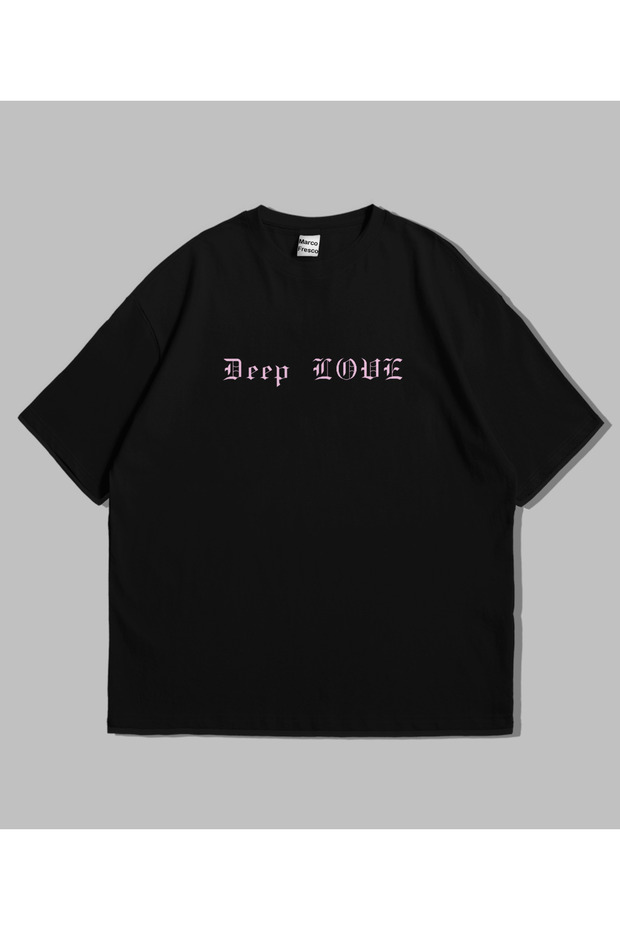 Deep Love Written Flower Printed Youth Oversize T-Shirt