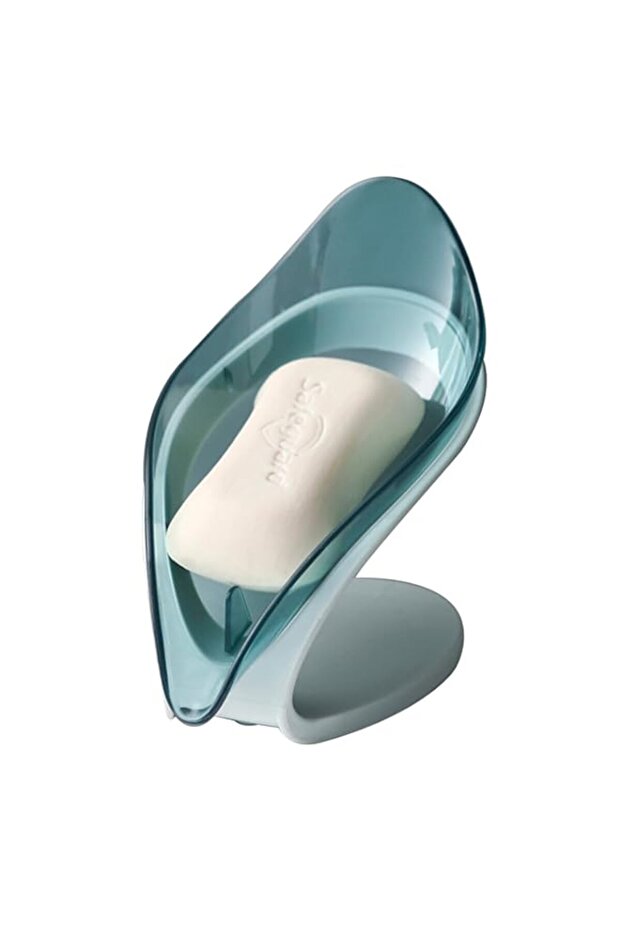 ECVV Leaf Soap Holder Creative Suction Cup Soap Dish Self Draining Bar Soap For Bathroom Shower Portable Leaf Soap Holder Plastic Sponge Tray For Kitchen Bathroom Accessories- Transparent Blue