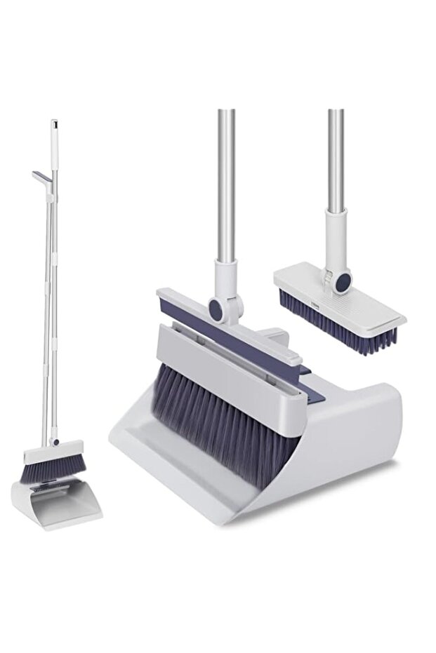 Broom with Dustpan Combo Set, 4 in 1 Broom and Dustpan Set with Squeegee and Brush, Multi-Functional Broom with Dustpan Set, Long Handle Broom with Dust Pan, Cleaning Tool for Home Bathroom Kitchen