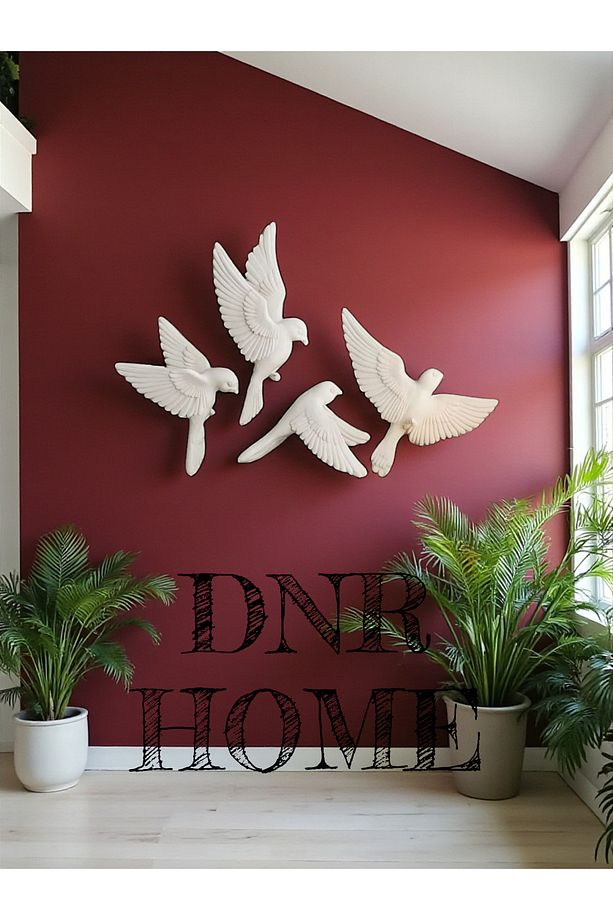 Dekoratif 4'lü Kuş Figürlü 3D Duvar Dekoru Seti, PLA Malzeme, Modern Minimal Dekoratif Aksesuar - 2