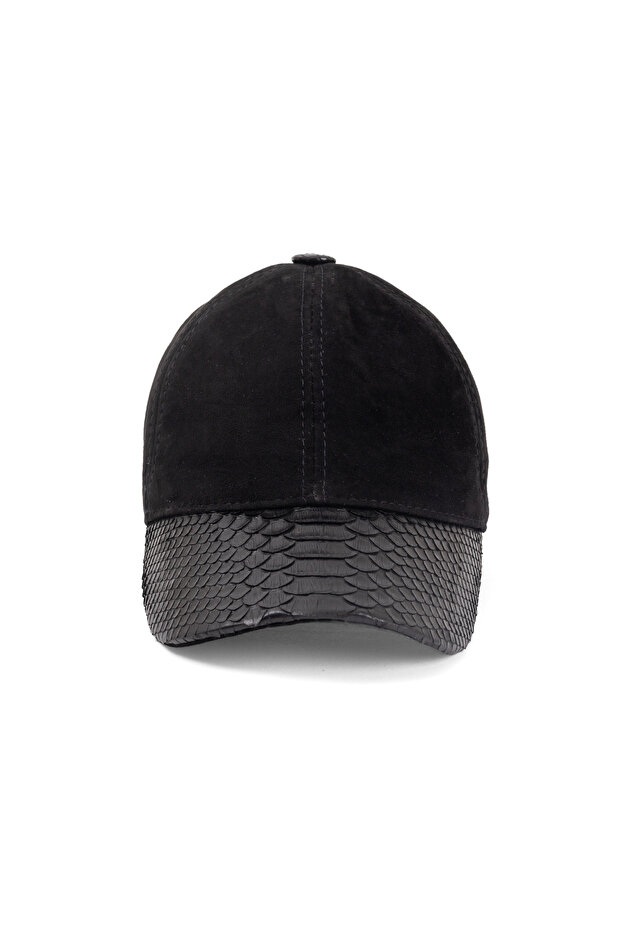 Python Leather Suede Detailed Leather Baseball Cap Unisex - 1