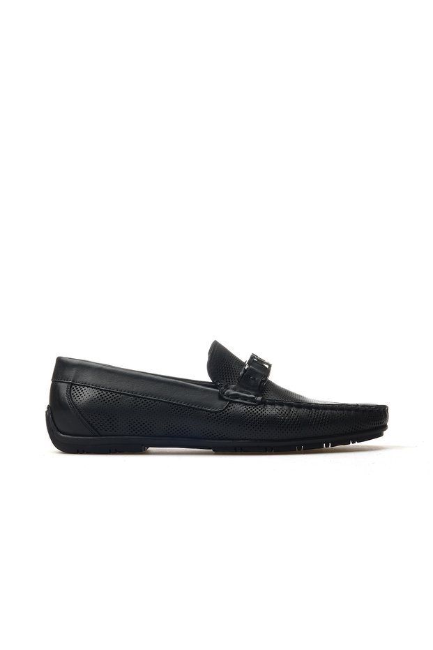 Men's genuine leather buckle detailed casual shoe 25y ykö-21112 m black
