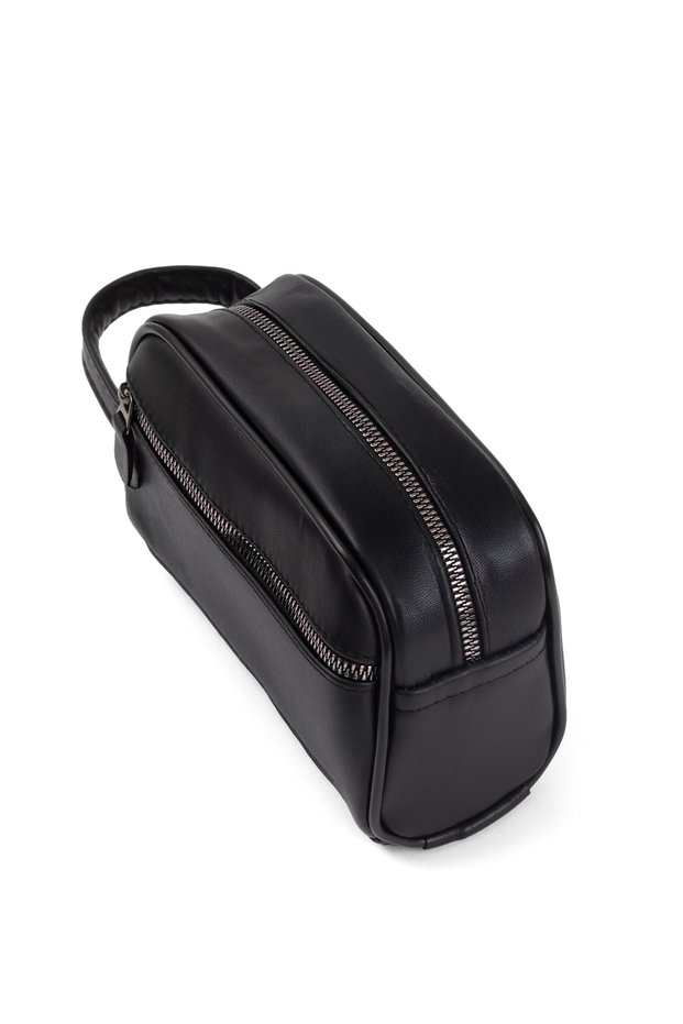 Men's Black Genuine Leather Shaving Travel Cosmetic Portfolio Care Hand Bag 20*10