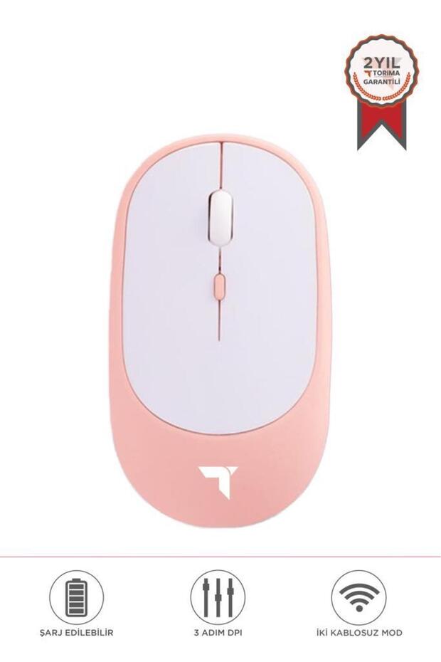TM-16 Pembe Kablosuz Çift Modlu Sessiz Mouse Fare - 1