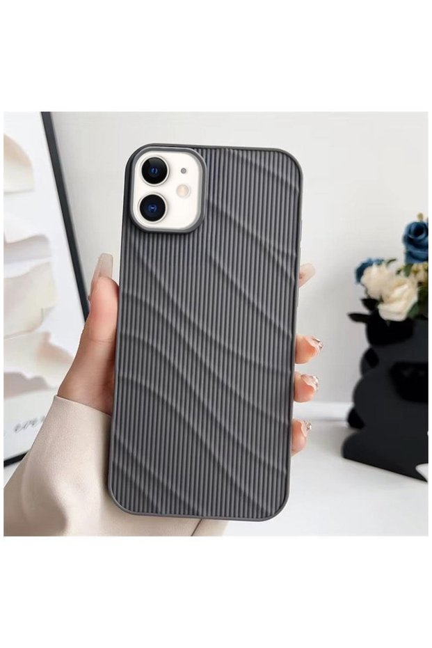 Apple iPhone 11 Compatible Case Line Striped Silicone Case Gray
