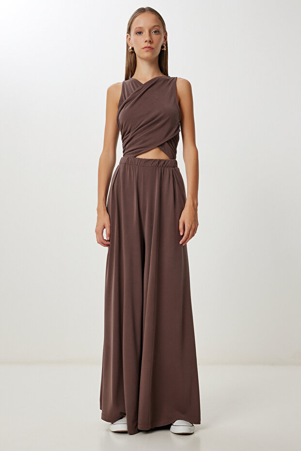 Flowy Cross Modal Jumpsuit Lub0154 Brown