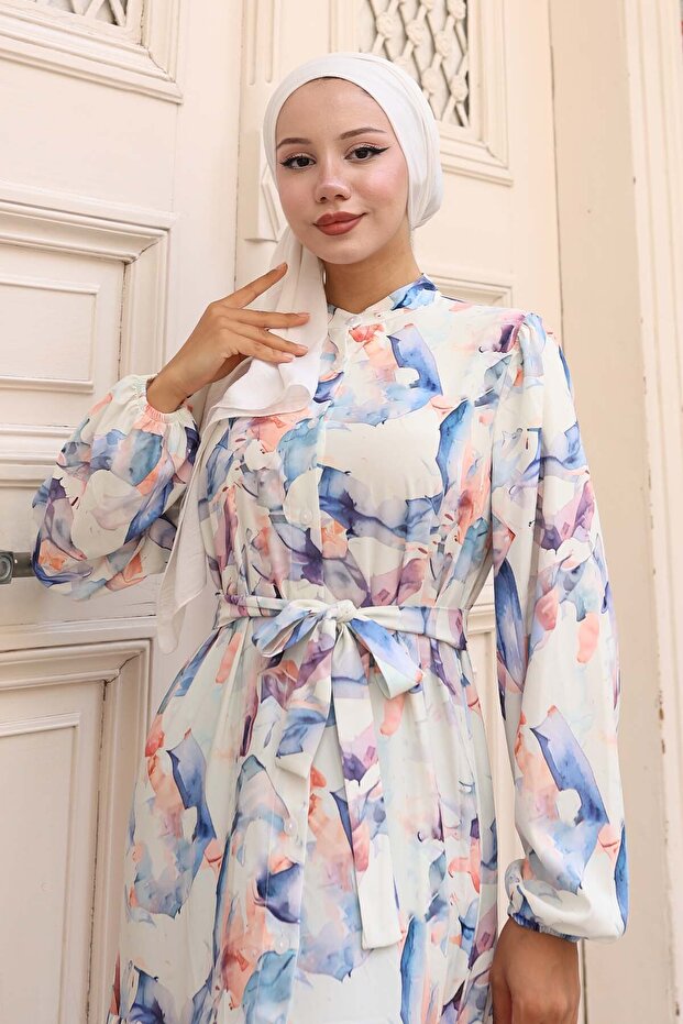 Rochie hijab cu model Ecru 581 - 2