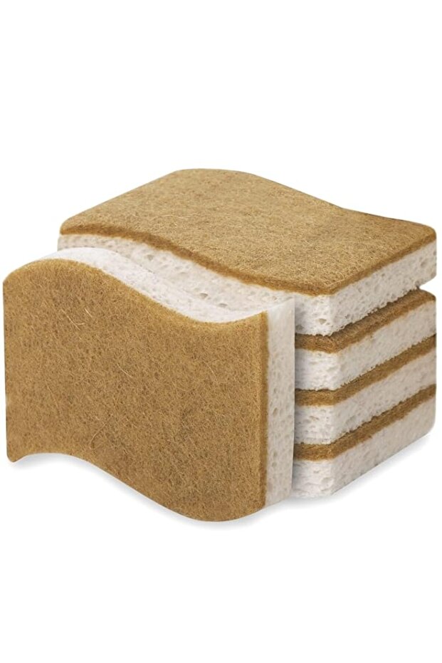 COOLive Natural Sponges Scurb Sponges for Kitchen Non-Scratch Biodegradable Plant Based Scrubber Pads for Cleaning Dishes(White-5 Pack)