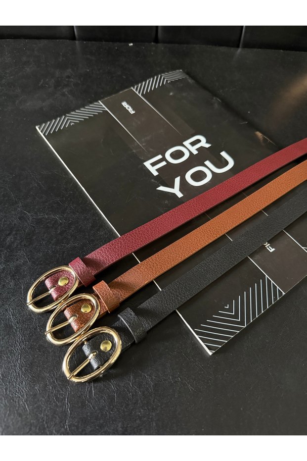 3-Piece Gold Buckle Thin Belt, Trouser Belt, Shirt Belt, Coat Belt, Dress Belt