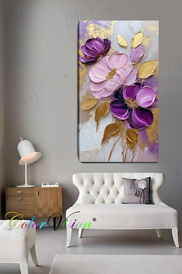 Mor Çiçekler Kanvas Tablo - 1